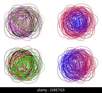 Colorful chaos tangled shape scribble sketch intricate chaotic texture illustration. Stock Vector