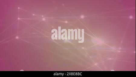 Image of glowing network of connections against pink gradient background Stock Photo