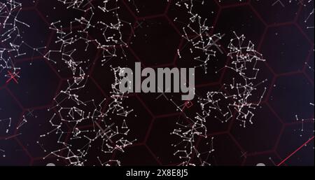 White constellations connecting across dark hexagonal background Stock Photo