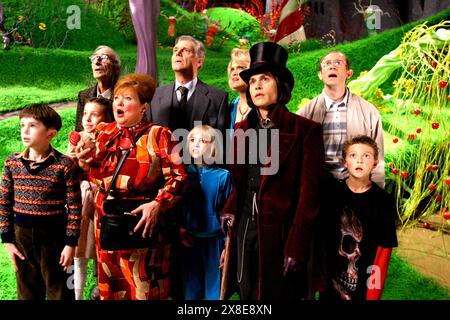 Jun. 16, 2005 - L-r: FREDDIE HIGHMORE, JULIA WINTER, DAVID KELLY, FRANZISKA TROEGNER, JAMES FOX, ANNASOPHIA ROBB, MISSI PYLE, JOHNNY DEPP, ADAM GODLEY and JORDAN FRY.Ã’Charlie and the Chocolate Factory,Ã“. K45302ES (Credit Image: ©JAMES M. KELLY/ZUMA Wire) EDITORIAL USAGE ONLY! Not for Commercial USAGE! Stock Photo