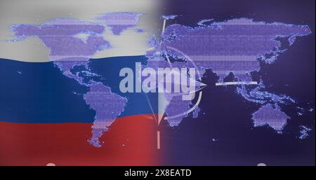 Image of digital map moving over russian flag and nato flag Stock Photo