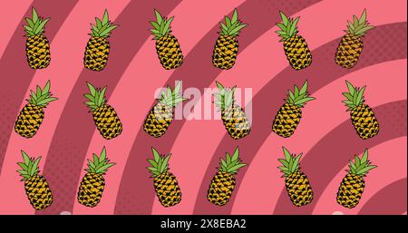 Pineapples resting on pink and red striped background Stock Photo