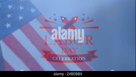 American flag highlighting Labor Day Celebration text Stock Photo