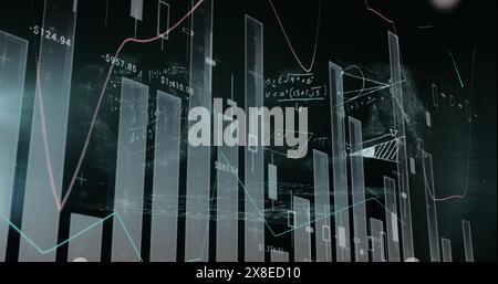 Graphs and equations are floating in digital space, showing data analysis Stock Photo