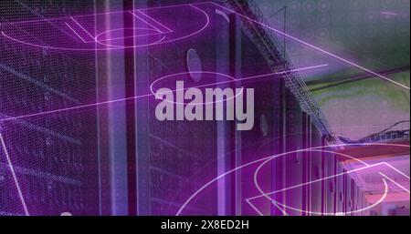 Purple and pink lights highlighting abstract geometric shapes Stock Photo