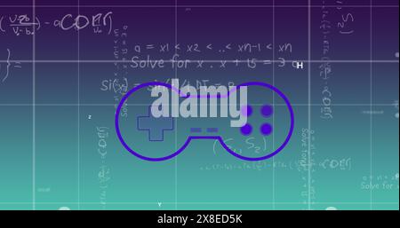 Mathematical equations and formulas appearing on purple background Stock Photo