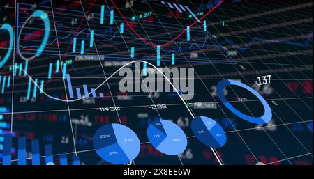 The image shows global finances and statistics being processed Stock Photo