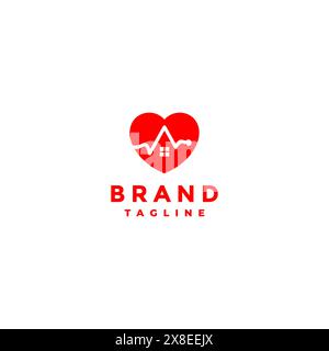 Template Logo About Home Health And Its Residents Is Described With A Cardiogram Chart Forming The House Inside The Heart Icon. Stock Vector