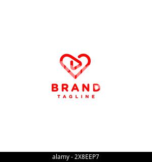 Play Button Icon Inside Heart Symbol. Simple outline logo design of play button icon and heart symbol in one continuous line. Stock Vector