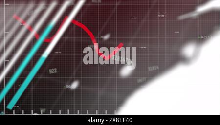 Image of statistical data processing and multiple changing numbers against black background Stock Photo