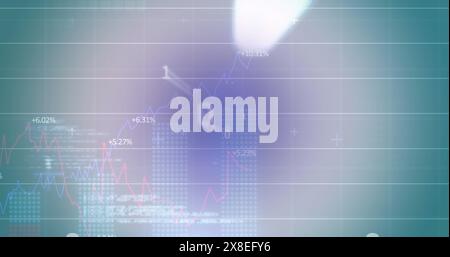 Image of graphs with looping binary codes over computer language against abstract background Stock Photo