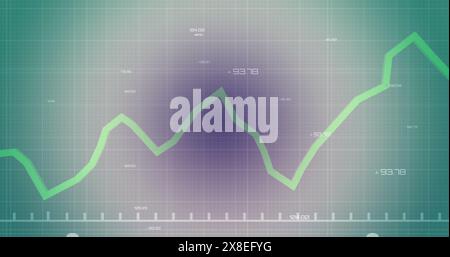 Image of graph over grid pattern with changing numbers against abstract background Stock Photo
