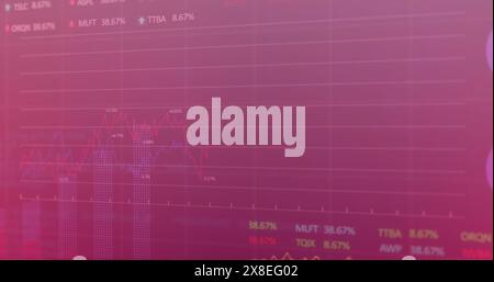 Image of graphs, loading circles, trading board, computer language against abstract background Stock Photo