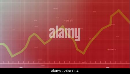 Image of graphs with changing numbers over grid pattern against gradient background Stock Photo