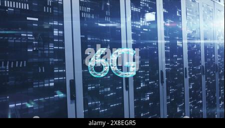Image of connected dots in 6g text over bars on data server systems in ...