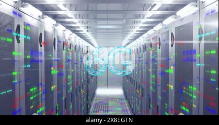 Image connected dots in 6g text with lens flares over bars on data ...