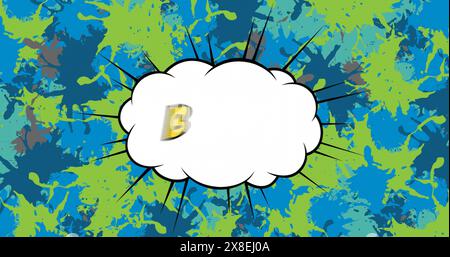 Image of boom text on white explosion cloud over green and blue paint splashes Stock Photo
