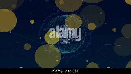Image of yellow spots of light over network of connections with globe Stock Photo