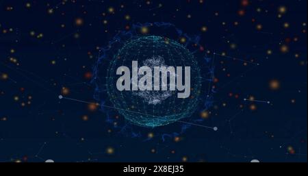 Image of yellow spots of light over network of connections with globe Stock Photo