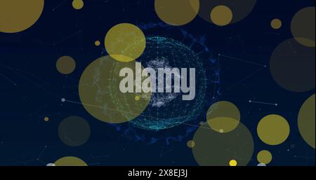 Image of yellow spots of light over network of connections with globe Stock Photo