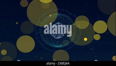 Image of yellow spots of light over network of connections with globe Stock Photo