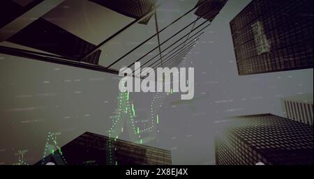 Image of statistics and financial data processing over cityscape Stock Photo