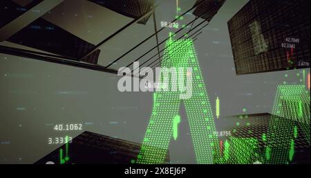 Image of statistics and financial data processing over cityscape Stock Photo