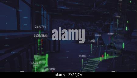 Image of statistics and financial data processing over office Stock Photo