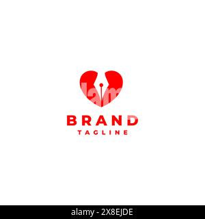 Pen Silhouette in Heart Symbol. Simple logo design for literacy lovers for printers, writers and writers club. Stock Vector