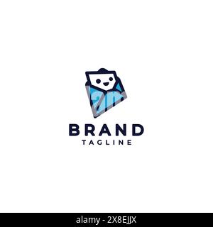 Happy Blue Envelope Logo Design. Playful blue envelope logo design with happy letter sheets. Stock Vector