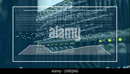 Image of computer language and graph over data server systems Stock Photo