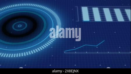 Image of circles, symbols and graphs over grid pattern against abstract ...