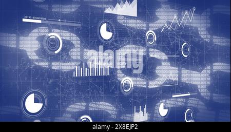 Image of interface with statistical data processing over security chain, network of connections Stock Photo