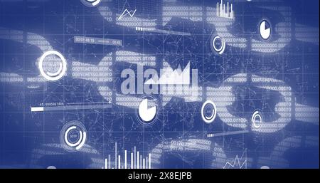 Image of interface with statistical data processing over security chain, network of connections Stock Photo