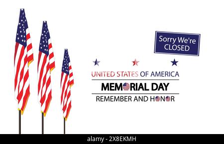 Remembering Our Heroes Memorial Day Closure design with Patriotic Design Stock Vector