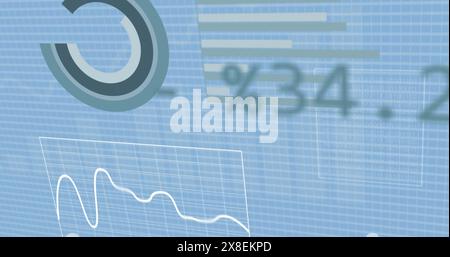 Image of infographic interface and programming language on blue background Stock Photo