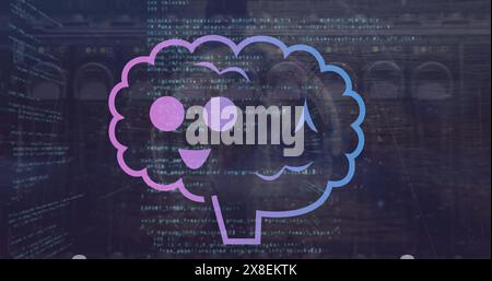 Image of smiling brains over computer language against cable Stock Photo