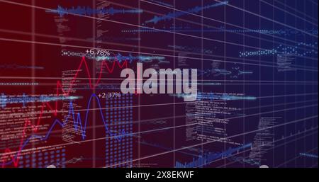 Image of soundwaves with programming language and multiple graphs on grid pattern Stock Photo