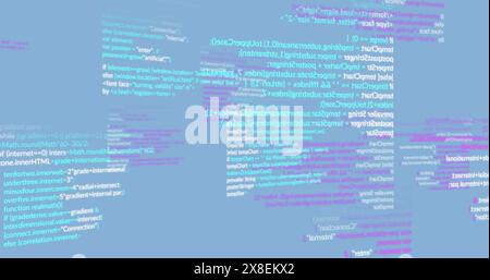 Image of computer language moving on blue background Stock Photo