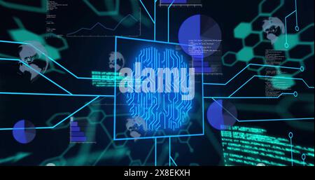 Image of biometric with computer language, hexagons, globe and graphs Stock Photo