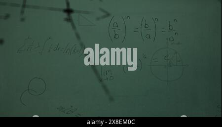 Image of mathematical data processing over green chalkboard Stock Photo