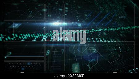Image of data processing over security warning Stock Photo
