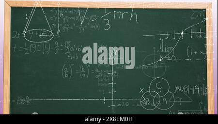 Image of mathematical data processing over green chalkboard Stock Photo