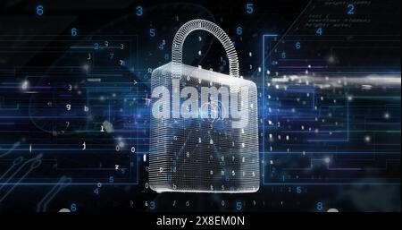 Image of data processing over security padlock Stock Photo