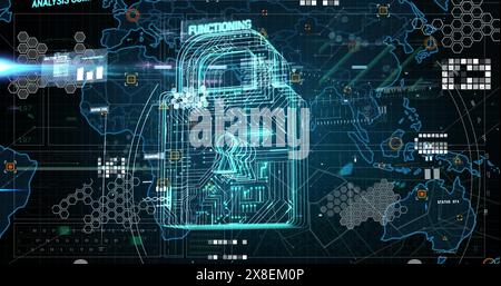 Image of data processing over security padlock Stock Photo