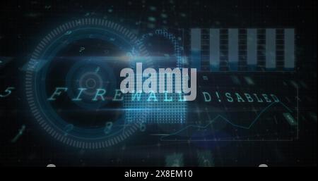 Image of data processing, scope over security warning Stock Photo