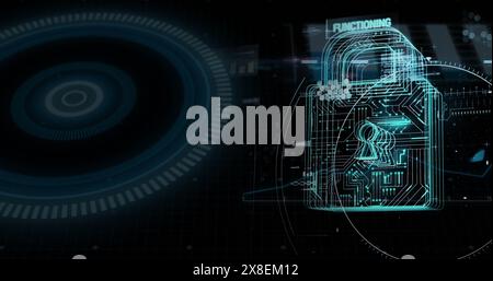 Image of data processing over security padlock Stock Photo