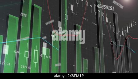 Image of processing numeric data over graphs on interface screen Stock Photo