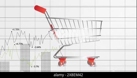 Image of data processing and diagram over shopping cart Stock Photo