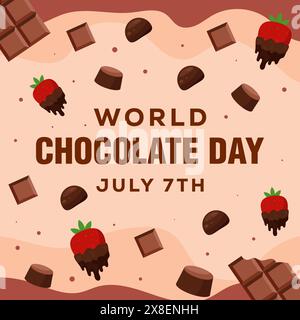 flat design world chocolate day illustration with chocolate cakes Stock Vector